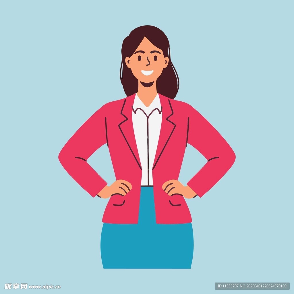 双手叉腰微笑的女士