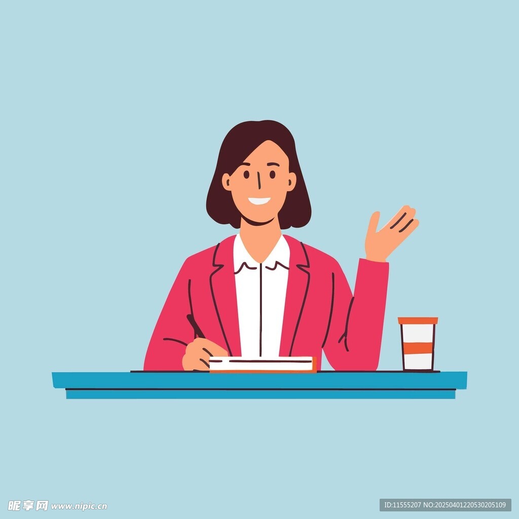 坐在桌前一只手比划的女士