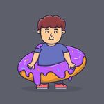 坐在甜甜圈上表情无奈的男孩