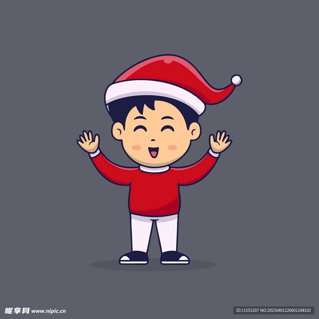 戴着圣诞帽挥手的男孩