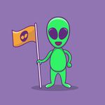 带有外星人标志旗帜的卡通外星人
