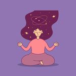 闭着眼睛冥想的女士周围有星系图