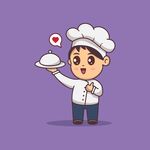 端着餐盘戴着厨师帽的卡通厨师