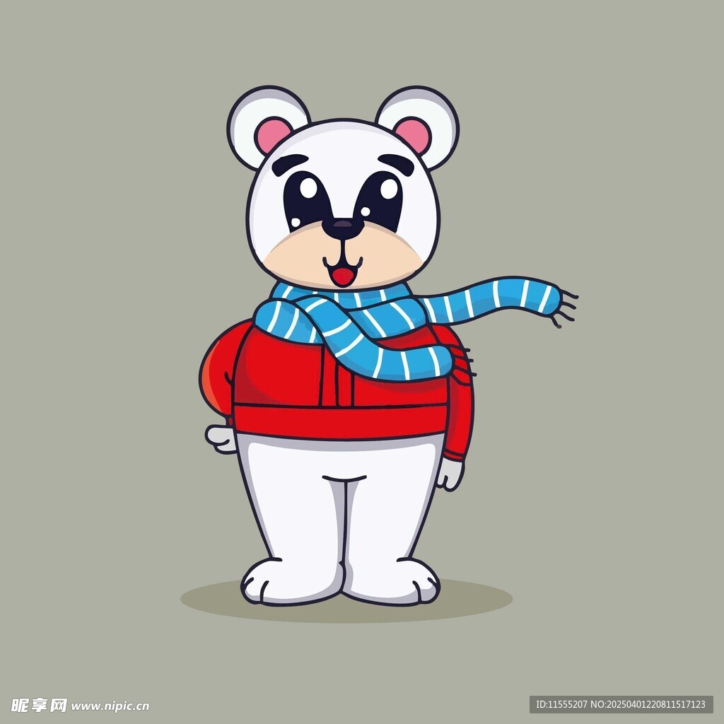 穿着红色衣服戴着蓝色围巾的卡通