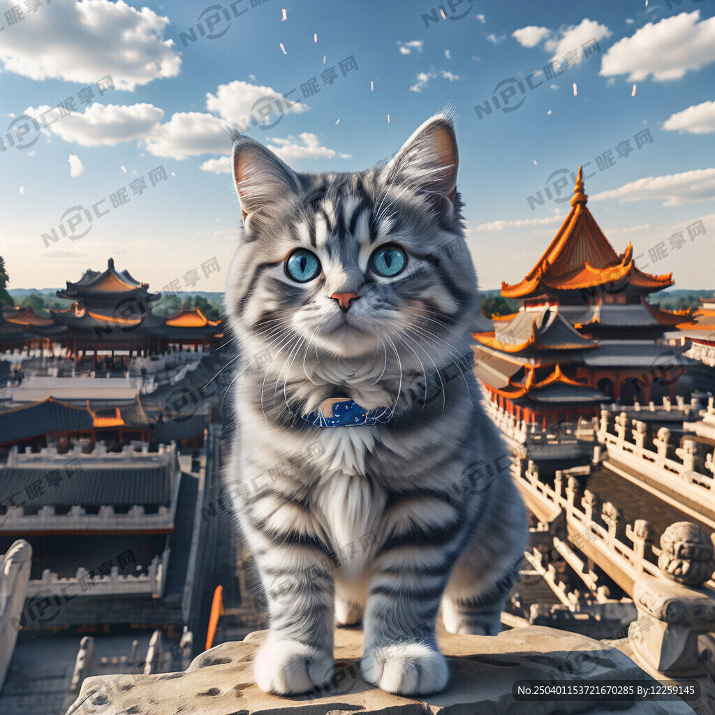 一只蓝白色的一只眼英短肥猫赖在