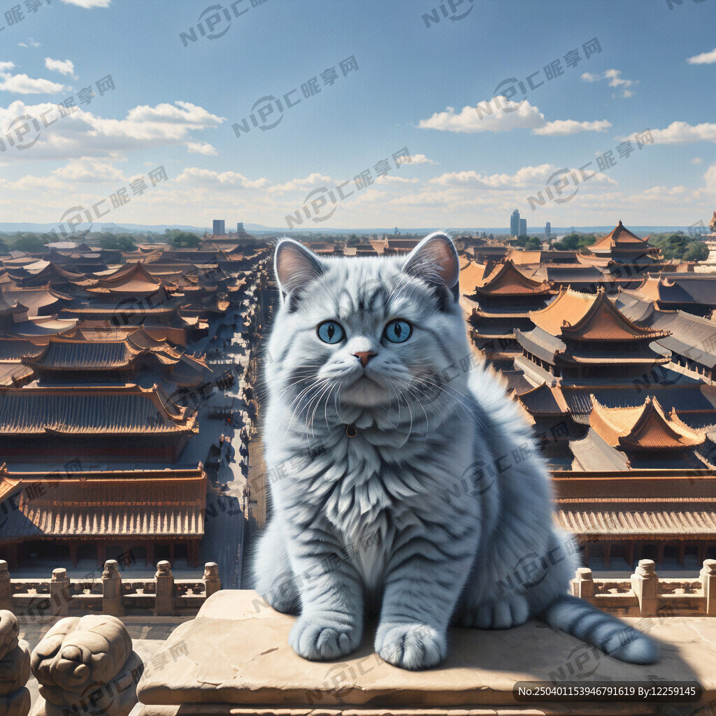 一只蓝白色的英短肥猫赖在北京大