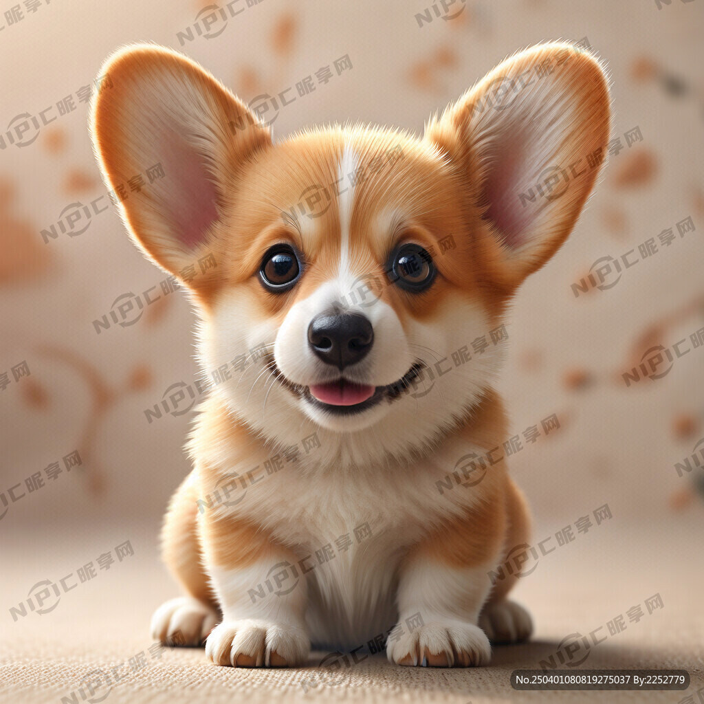 画一只漂亮竖耳的柯基小奶犬