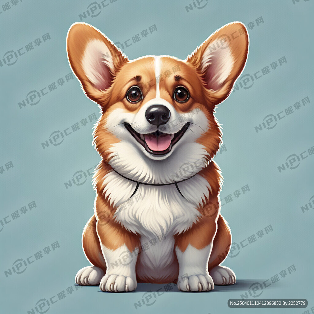 一只欢快可爱的柯基成年犬 立耳