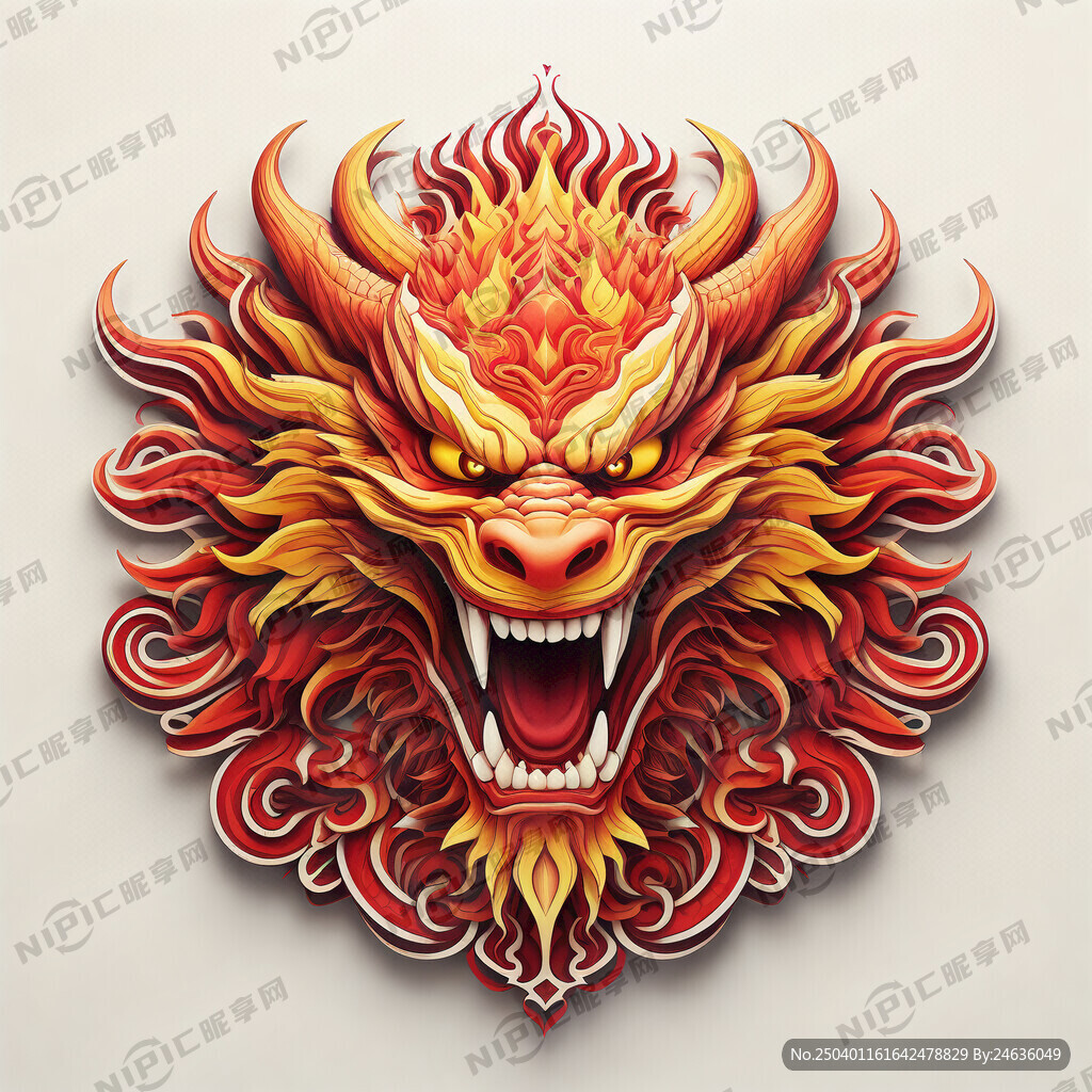 立体正面红黄龙头图标 要求帅气