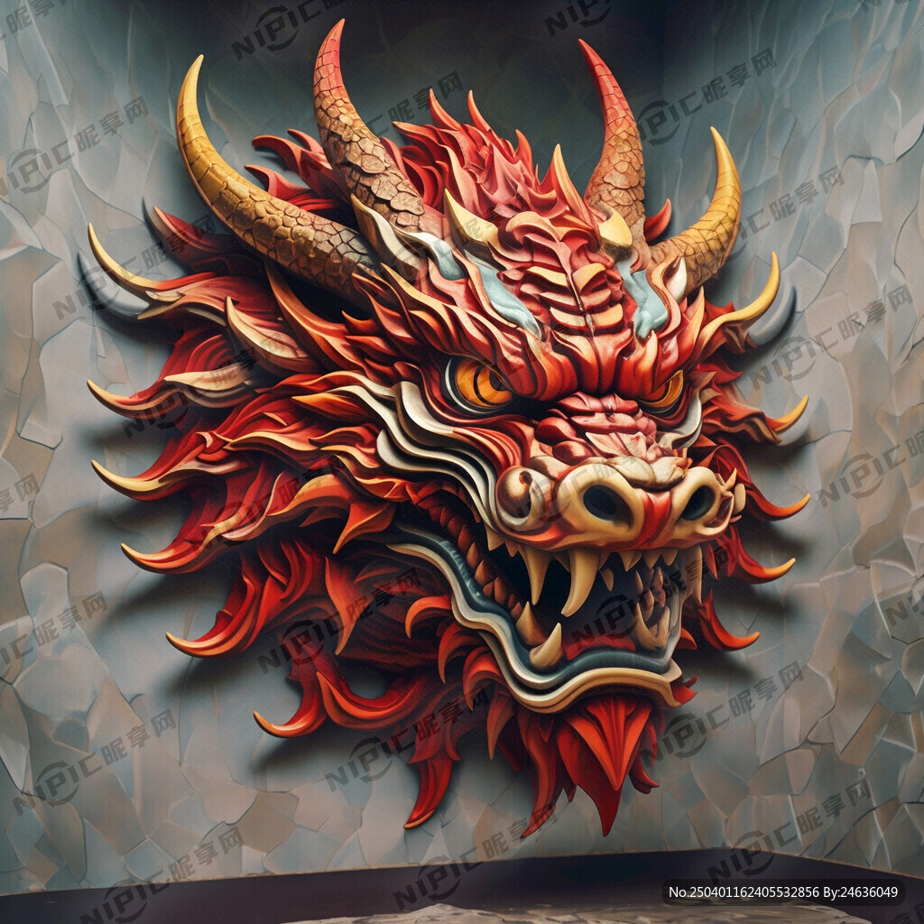 立体正面红黄龙头图标