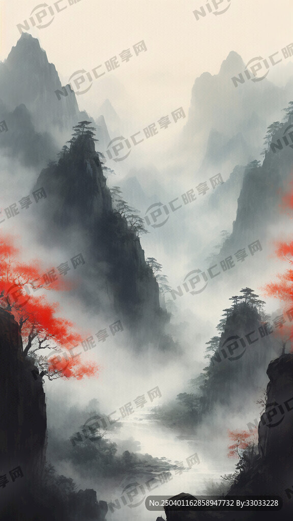 山谷 中国风 中国画 山水