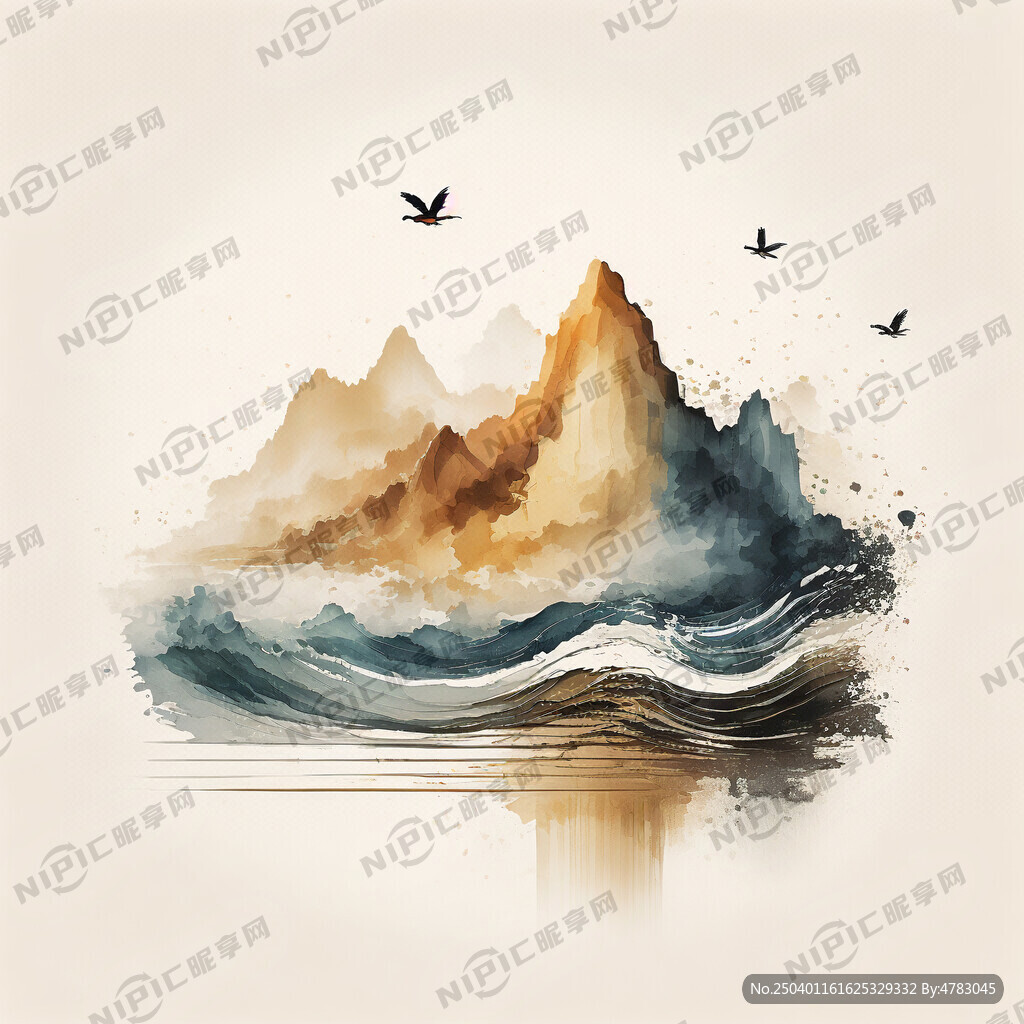 中式山水线条 金色山水