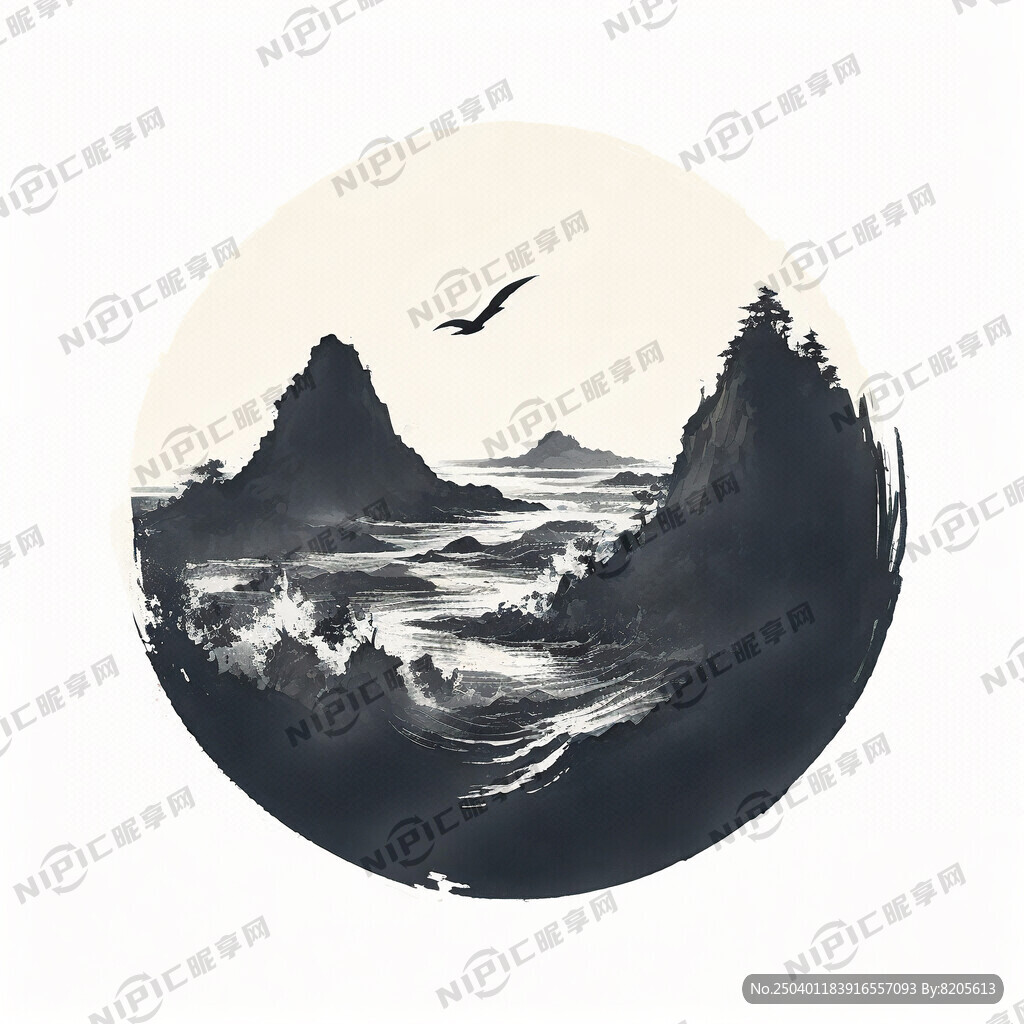 水墨观海标志