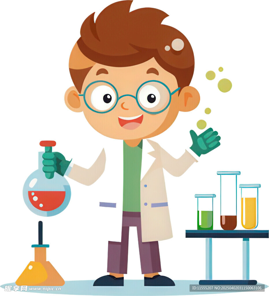 男孩扮科学家做实验专注