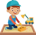 男孩玩沙堡玩具十分投入