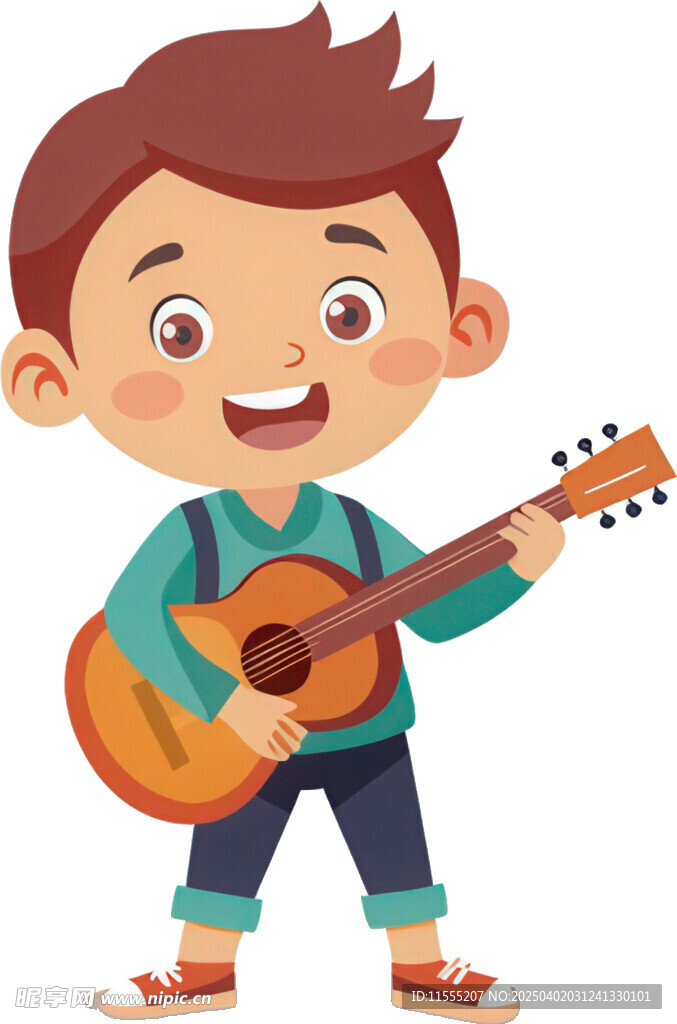 男孩弹吉他样子很是投入