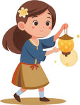 女孩提灯笼神情温柔恬静