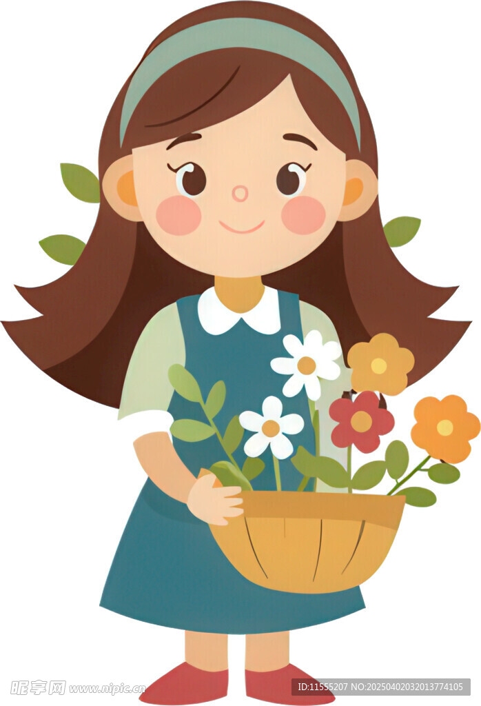 女孩提果篮神情温柔愉悦免抠图