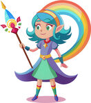 女孩站彩虹旁尽显梦幻风免抠图