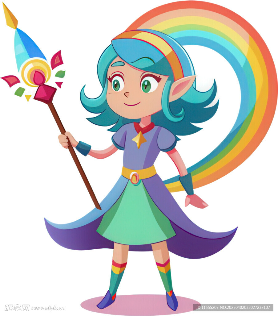 女孩站彩虹旁尽显梦幻风免抠图