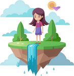 女孩站河流瀑布尽显梦幻风免抠图