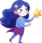 女孩拿魔杖散发魔法光芒免抠图