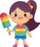 女孩持彩虹冰棒俏皮模样免抠图