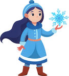 女孩握雪花服饰尽显冬日免抠图