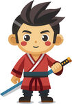 男孩扮武士持剑威风凛凛免抠图
