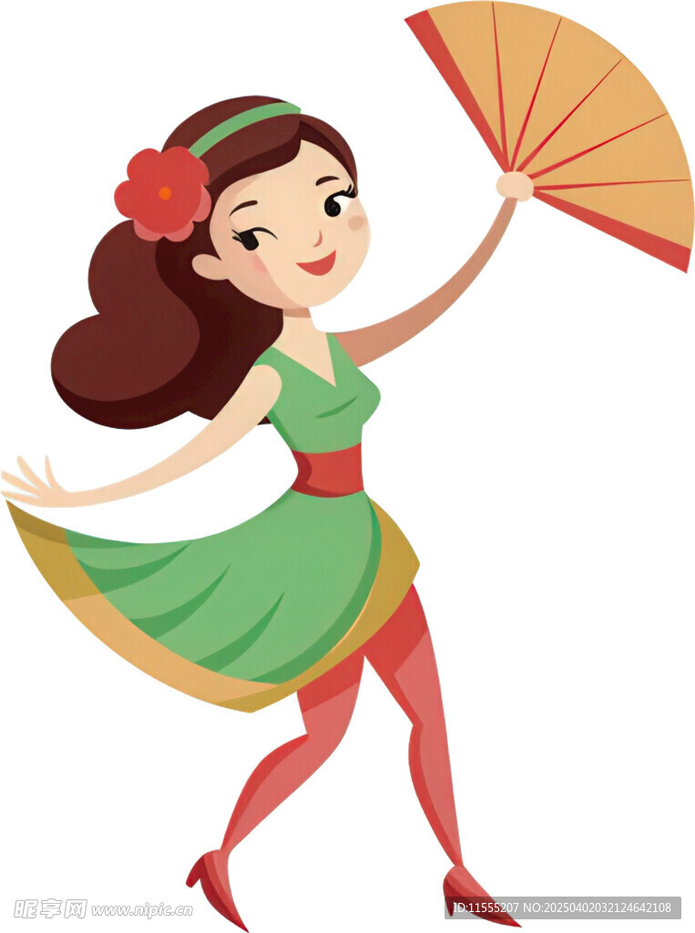 女孩持折扇翩翩起舞很灵动免抠图