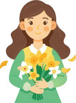 女孩捧花束笑容甜美灿烂免抠图