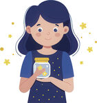 女孩拿萤火虫瓶子免抠图