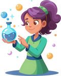 女孩玩魔法瓶神情专注投入免抠图