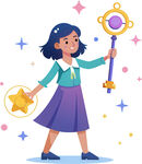 女孩拿魔杖魔法气息满满免抠图