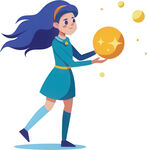 女孩持物长发飞扬很灵动免抠图