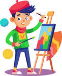 男孩绘画画家专注创作中