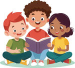 众孩子围坐共阅读书籍
