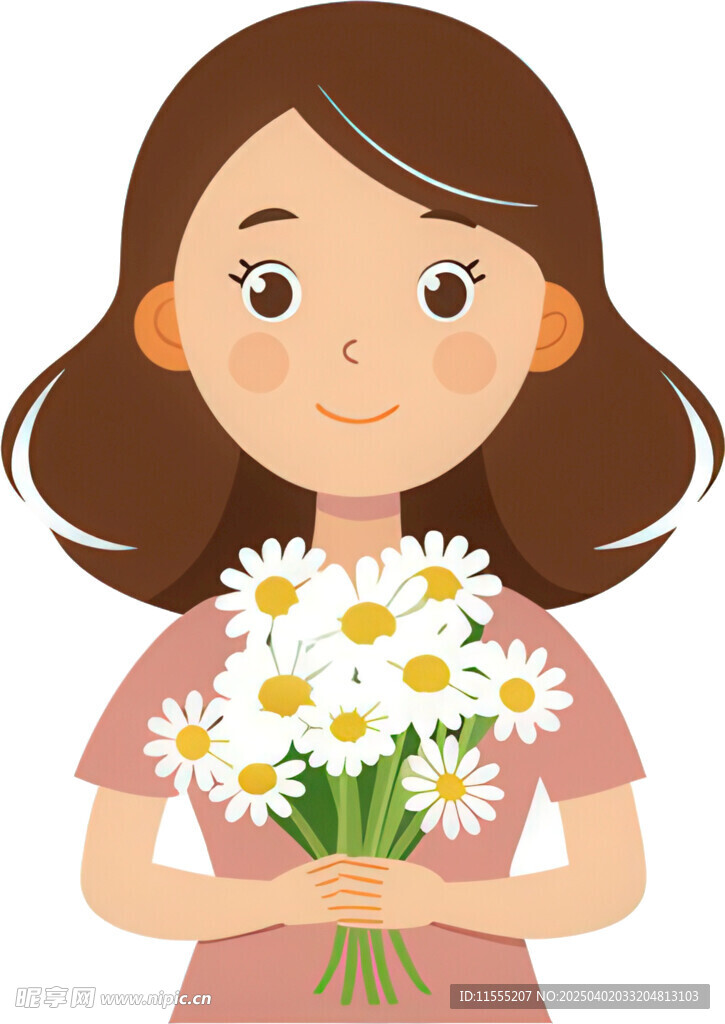 女孩捧花露甜美笑容状鲜花
