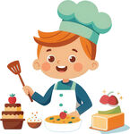 厨师男孩制作美味蛋糕