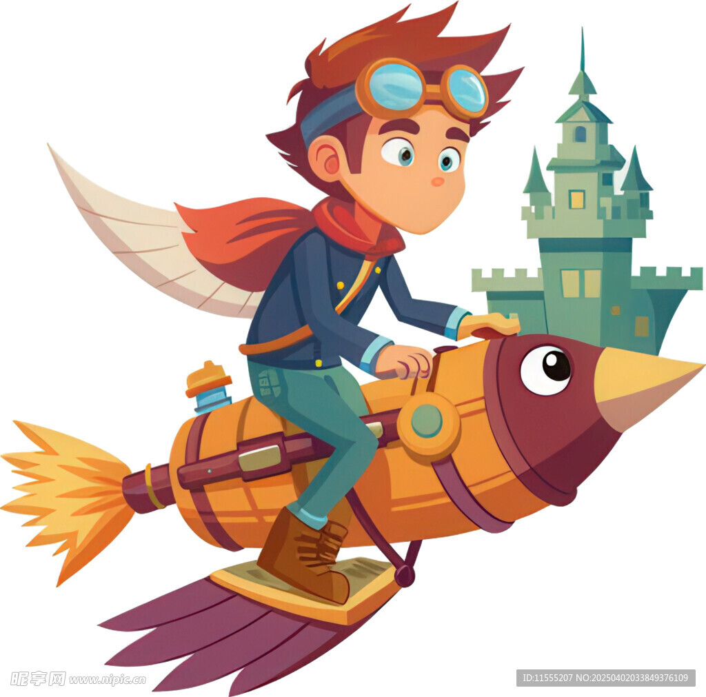 孩子骑飞鱼奇幻冒险免抠图