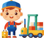 孩子玩玩具叉车免抠图