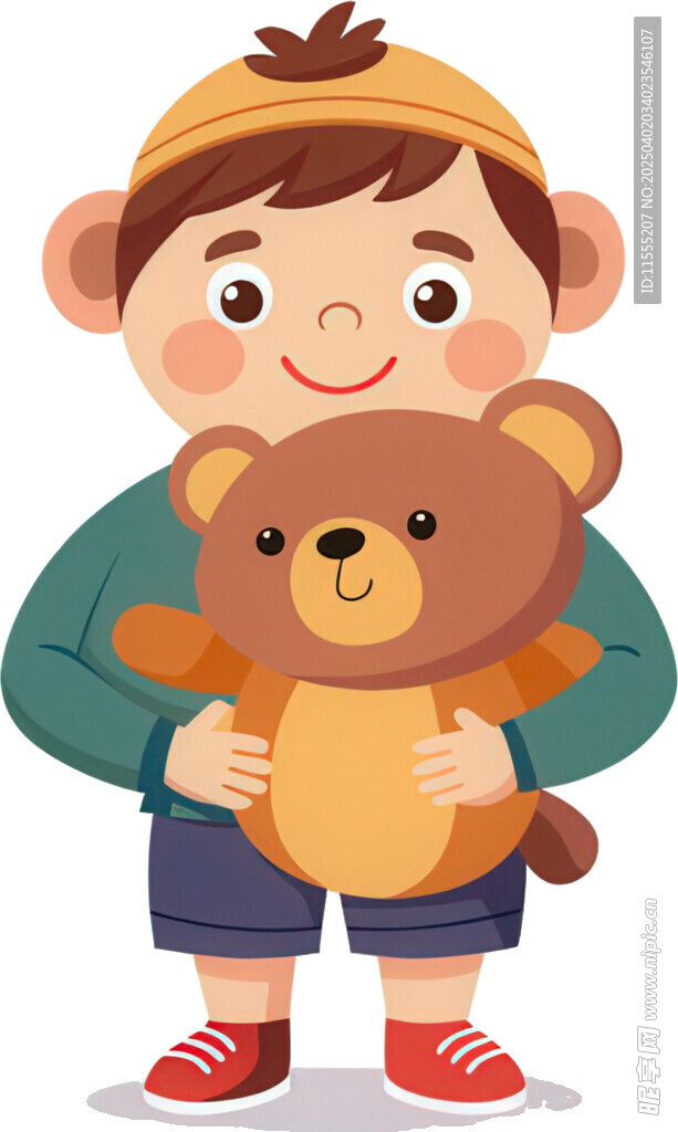抱着泰迪熊满脸幸福免抠图