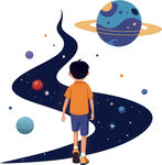 男孩追流星怀奇妙幻想免抠