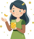 女孩手拿蜜罐招蜂引蝶免抠图