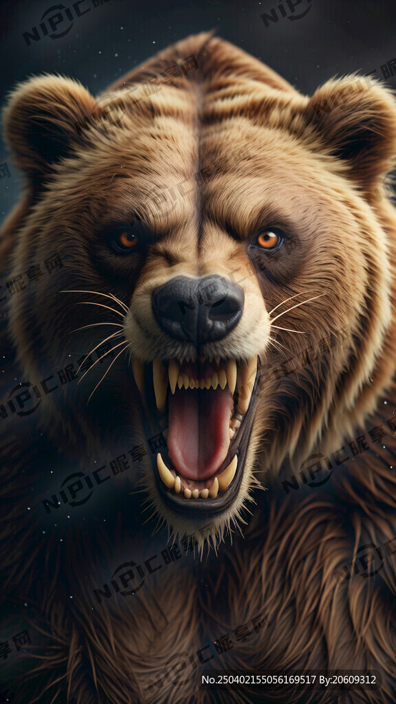 眼神凶狠 牙齿带血的棕熊