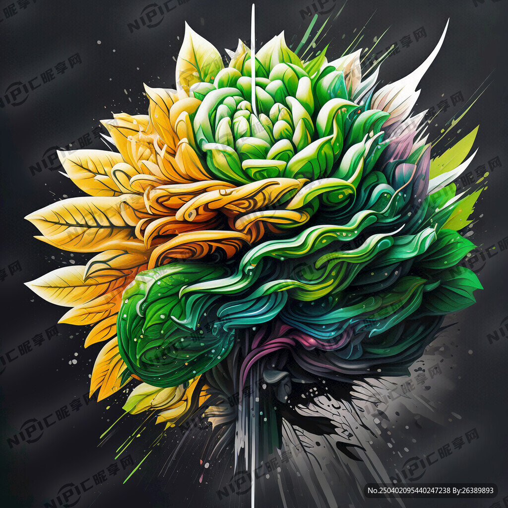植物龙脑 素描 线条 绿色