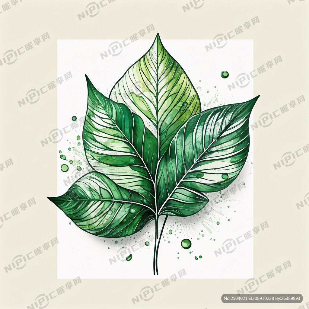 封面树叶 绿色透明 素描