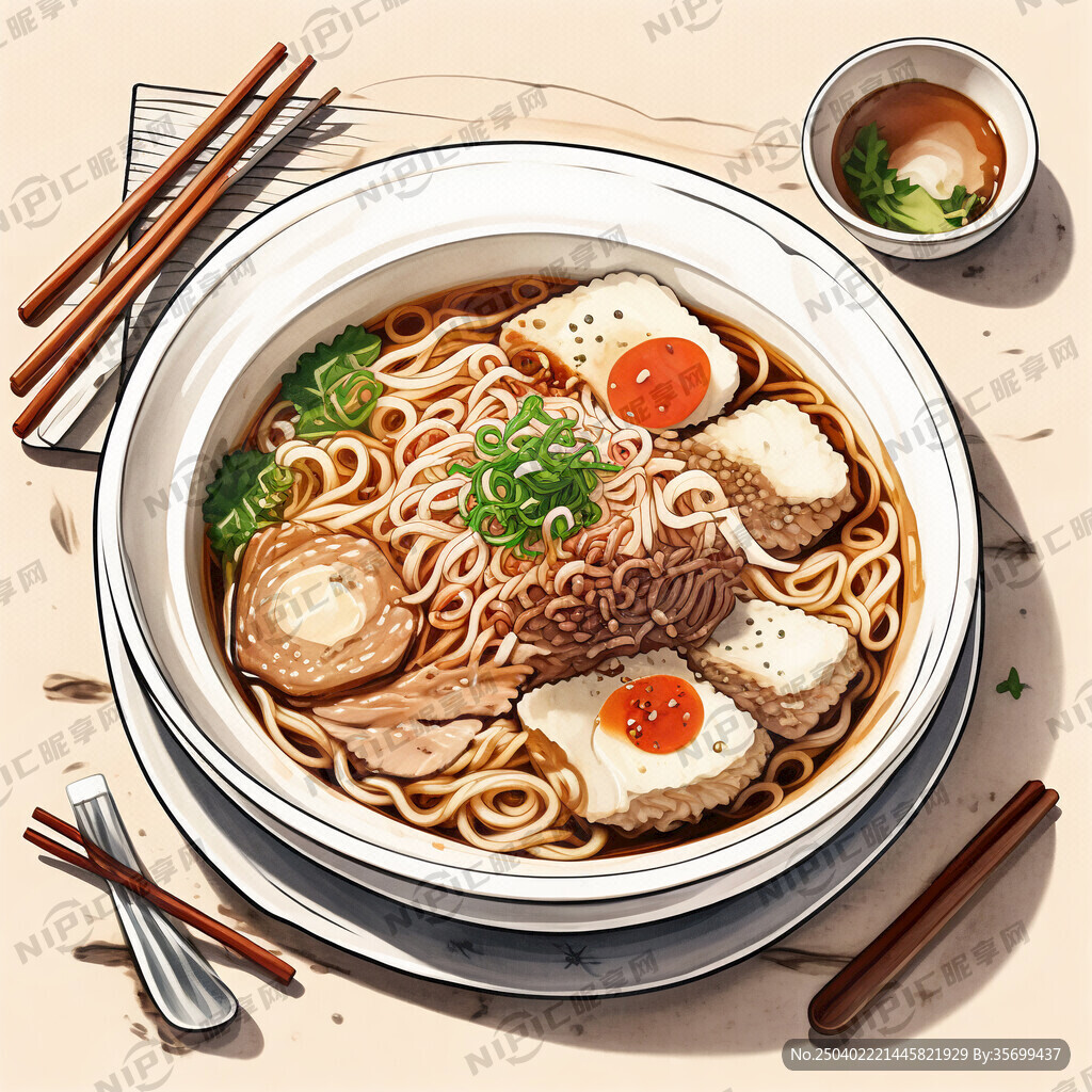日式拉面 儿童简笔画 顶视图