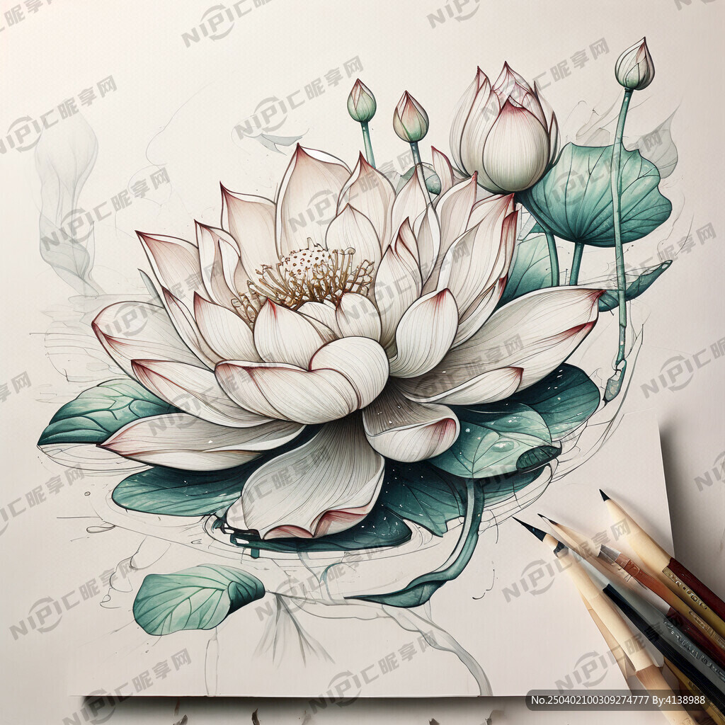 荷花线条手绘