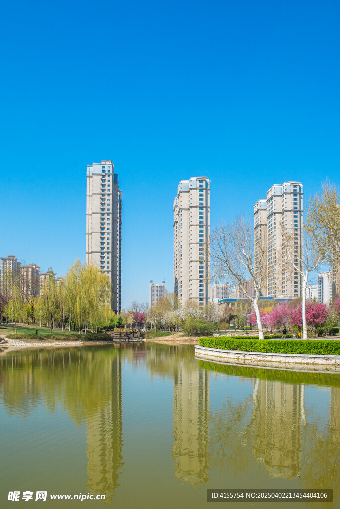 湖畔现代住宅与春芽